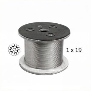 316 Stainless Steel Cable 500FT spool, 3/64 Inch 1mm 1×19 construction low‑stretch marine grade wire rope