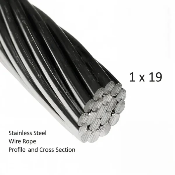 Marine Grade 316 Stainless Steel Cable 1/16″ 1.2mm 1×19 wire rope for coastal outdoor corrosive‑environment marine rigging suspension