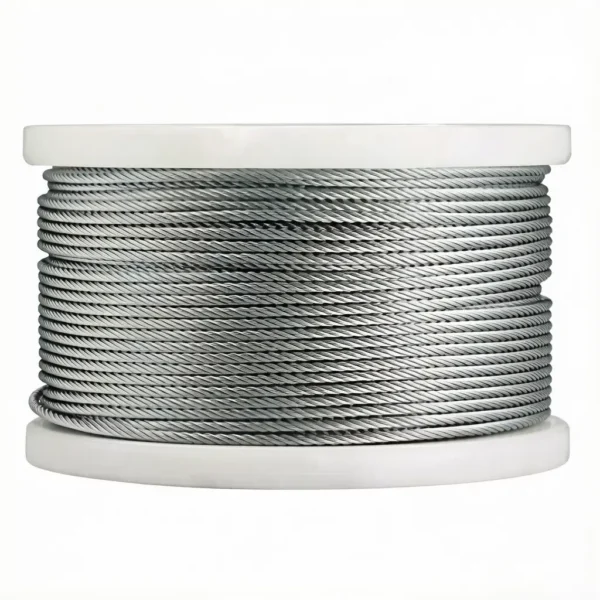 7×7 1.2mm (1/16″) galvanized steel wire rope, flexible zinc‑coated aircraft cable for light‑duty commercial lighting suspension with looping gripper