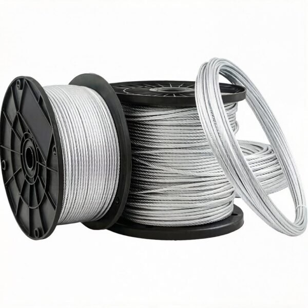 7×7 1.0mm (3/64″) Galvanized Steel Wire Rope, rust‑proof aircraft cable for lightweight acoustic ceiling and HVAC auxiliary suspension systems