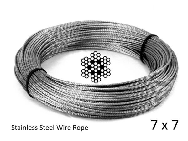 1.0mm (1/32") 7×7 G316 Stainless Steel Wire Rope, Nickel Chrome Black White Colors Optional for Home Office Professional Industrial Indoor Outdoor Use