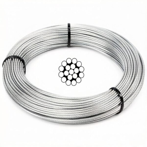 1×19 1.0mm 3/64″ Galvanized Steel Wire Rope, rigid low‑stretch strand for light‑duty HVAC fixture static ceiling bracing rigging