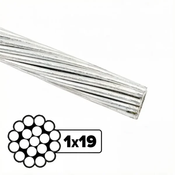 1×19 Galvanized Steel Wire Rope 2.0mm 0.079″, high strength rigid strand for industrial static tension bracing