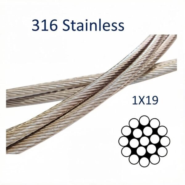 Manufactured SUS304 1×19 Stainless Steel Wire Rope 3.0mm (1/8″), rust‑resistant aircraft cable for outdoor landscape hanging rigging