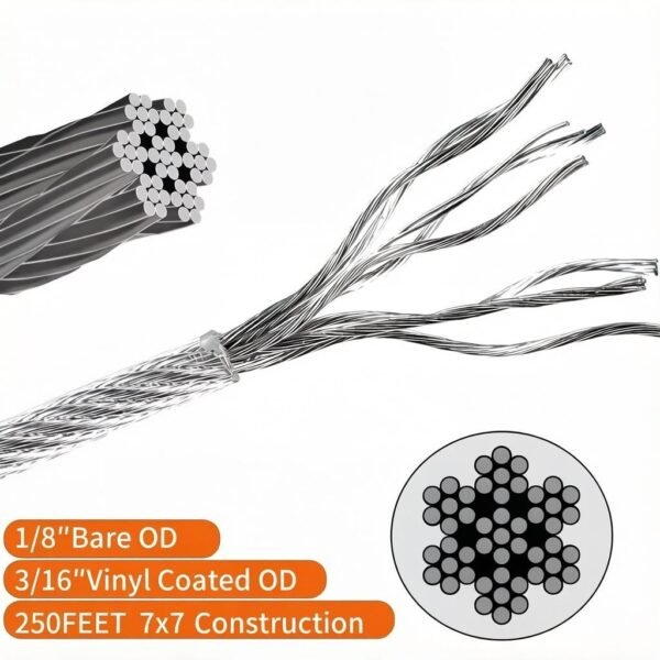 Heavy‑Duty 7×7 5.0mm (3/16″) PVC coated steel wire rope for large HVAC duct seismic suspension and heavy industrial equipment hanging