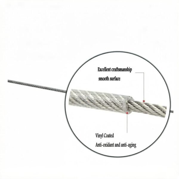 Heavy‑Duty 7×7 5.0mm (3/16″) PVC coated steel wire rope for heavy acoustic ceiling suspension and large acoustic panel mounting