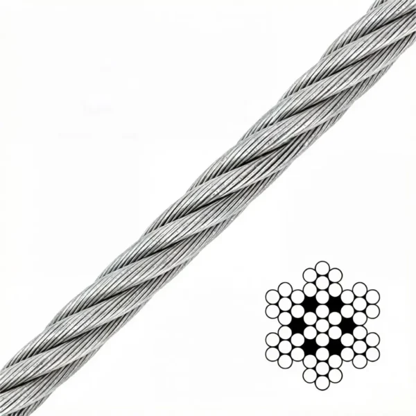 4.0mm (5/32″) 7×7 Galvanized Steel Wire Rope, smooth high‑load aircraft cable for theater stage and gallery large‑scale installation hanging with loop gripper
