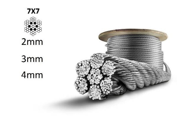 5/32" 7×7 stainless steel wire rope 4mm multi‑purpose for light, acoustic ceiling, billboard overhead suspension