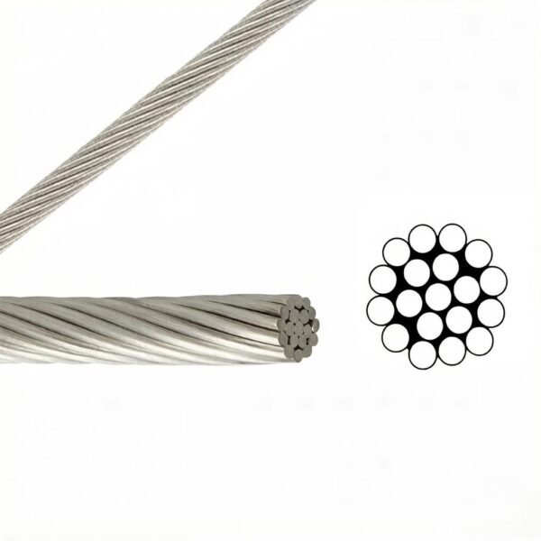 5 mm (13/64″) 1×19 AISI 316 Stainless Steel Wire Rope, rigid low‑stretch aircraft cable for building construction heavy static rigging projects