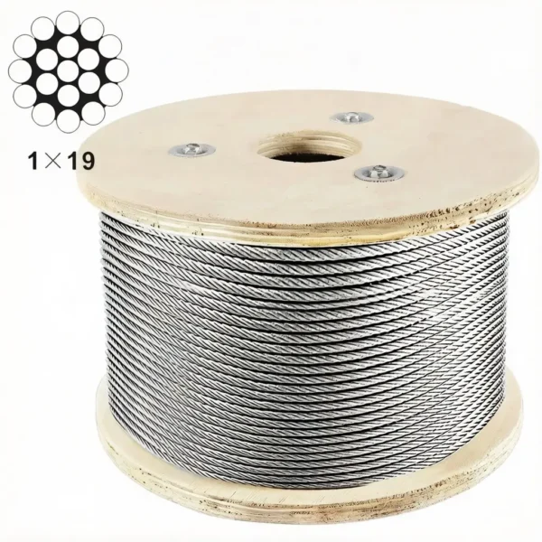 4.0mm (5/32″) 1×19 AISI 316 ProRig Stainless Steel Wire, salt‑resistant aircraft cable for acoustic ceiling & HVAC seismic suspension systems