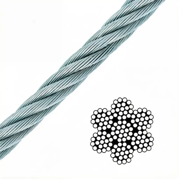 7×19 Non Rotation Galvanized Steel Wire Rope 5mm 0.197″, anti‑twist heavy‑load steel cable for HVAC duct seismic ceiling suspension rigging