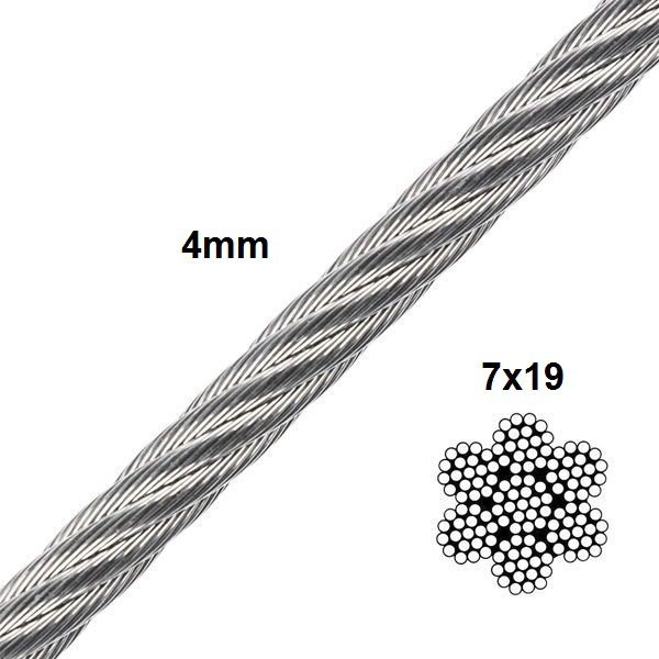 5/32" 4.0mm 7x19 marine grade stainless steel cable for commercial HVAC duct seismic suspension hanging systems
