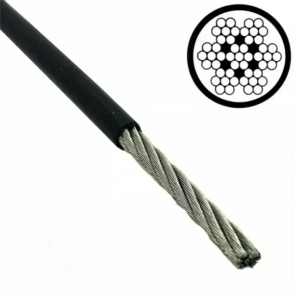 7×7 1.5mm (1/16″) PVC coated steel wire rope for retail shop display and gallery artwork suspension