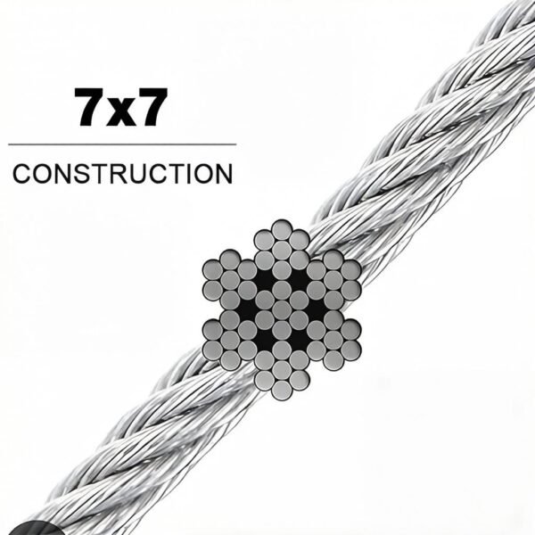 7×7 2.0mm (3/32″) PVC coated steel wire rope, soft flexible cable for pendant light linear light commercial lighting suspension
