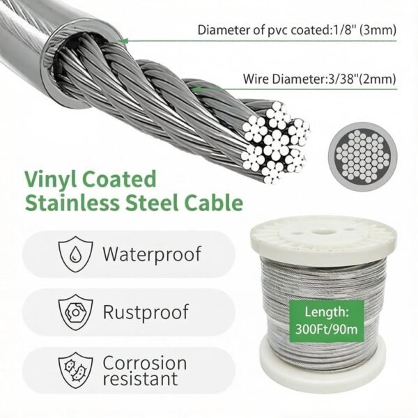 7×7 4.0mm (5/32″) PVC coated flexible steel cable for outdoor large sign billboard banner heavy‑duty overhead suspension