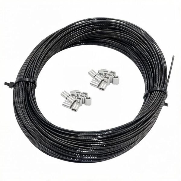 Black PVC Coated 1.2mm 7×7 304 stainless steel wire rope for HVAC seismic suspension rigging