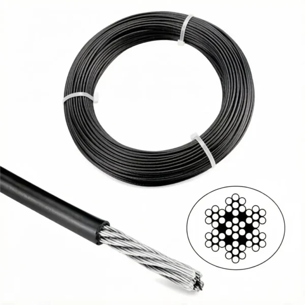 7×7 3.0mm (1/8″) PVC coated steel cable, flexible wire rope for heavy pendant light and commercial lighting suspension