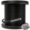 Black jacketed 7×7 aircraft cable, clean dark finish for commercial indoor sign and banner hanging work Black PVC Coated 1.2mm 7×7 304 stainless steel cable for indoor sign and billboard light‑load suspension