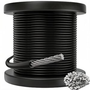 Black PVC Coated 1.2mm 7×7 304 stainless steel cable for indoor sign and billboard light‑load suspension
