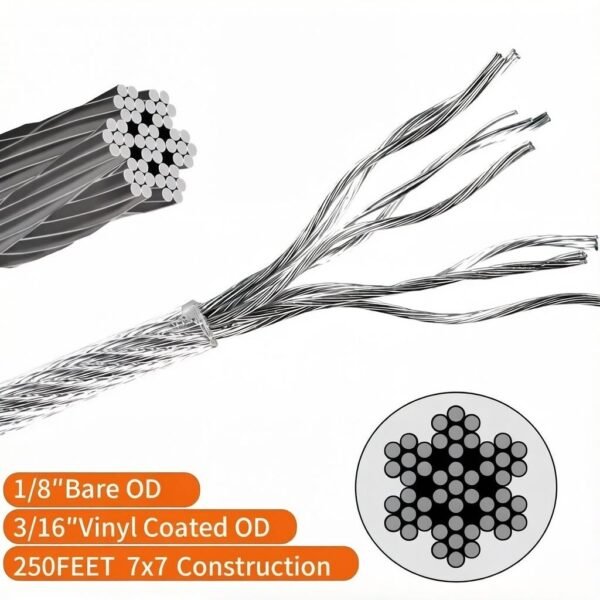 7×7 3.0mm (1/8″) PVC coated steel cable for HVAC duct seismic suspension and heavy mechanical equipment hanging
