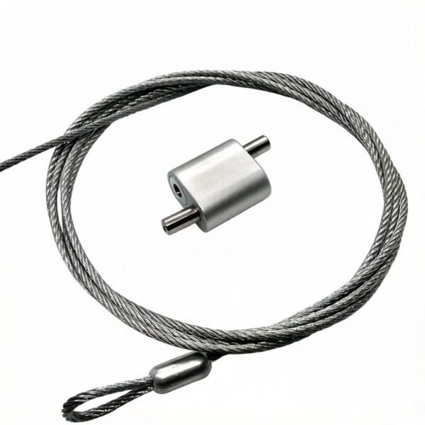 Large Two‑Way Loop Cable Gripper 54×54×28mm, Aluminum Construction, Fits 5.0‑6.0mm Steel Wire Rope for shopping mall heavy commercial pendant light and wayfinding signage hanging
