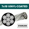 1×19 PVC coated stainless cable, corrosion resistant for acoustic ceiling suspension installation 3.0mm (1/8″) 1×19 PVC Coated Stainless Steel Wire Rope for acoustic ceiling suspension systems