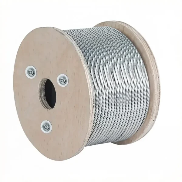 1×19 Galvanized Steel Wire Rope 2.5mm 3/32″, smooth compact galvanized strand for visible decorative suspension