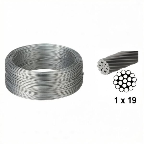 1×19 Galvanized Steel Wire Rope 1.5mm 5/64″, corrosion‑resistant rigid strand for light‑duty HVAC ceiling static bracing