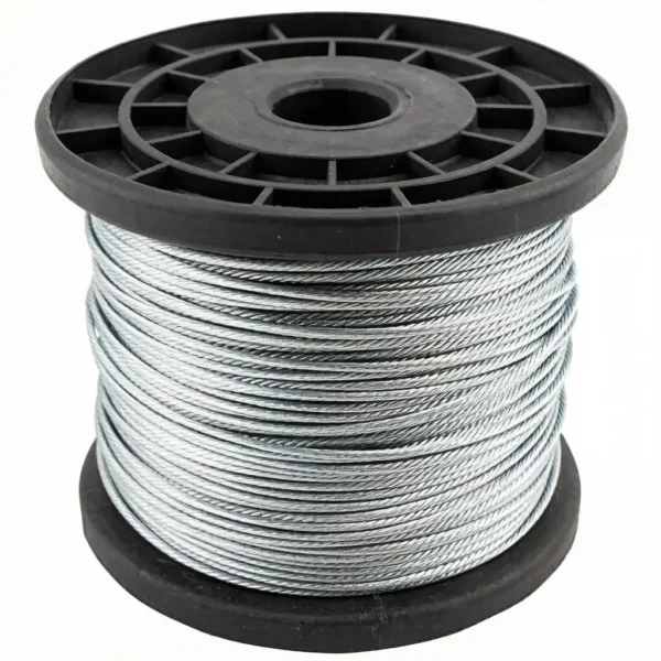 1×19 Galvanized Steel Wire Rope 1.5mm 5/64″, low‑stretch rigid steel strand for static load applications