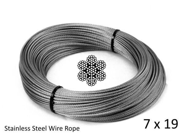 5.0mm (3/16 inch) 7x19 stainless steel wire rope, heavy‑duty flexible aircraft cable for multi‑purpose industrial rigging suspension