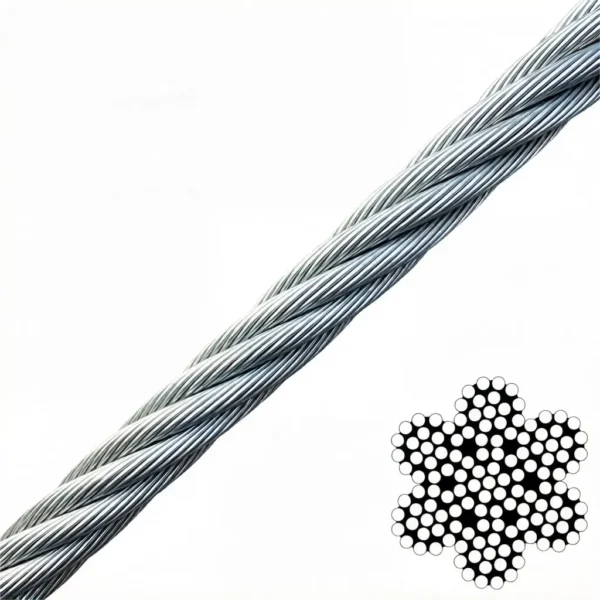 7×19 4.0mm 5/32″ Galvanized Steel Wire Rope, high‑flex heavy‑duty aircraft cable for general industrial rigging