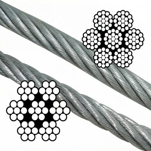 7×7 1.0mm (3/64″) Galvanized Steel Wire Rope, flexible zinc‑coated aircraft cable for light‑duty commercial lighting suspension with looping gripper