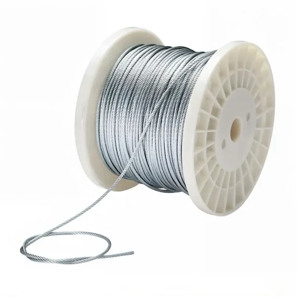 1×19 1.0mm 3/64″ Galvanized Steel Wire Rope, low‑stretch rigid single‑strand cable for light‑duty industrial tension rigging