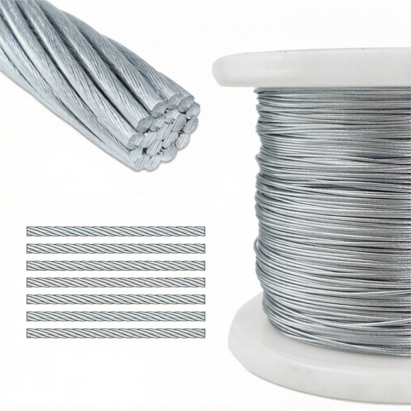 1×19 Galvanized Steel Wire Rope 4.0mm 5/32″, high‑strength weather‑proof strand for outdoor cable railing tensioning and heavy equipment static securing