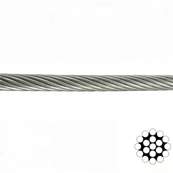 1×19 Galvanized Steel Wire Rope 4.0mm 5/32″, high rigid straight anti‑kink strand for neat visible architectural suspension