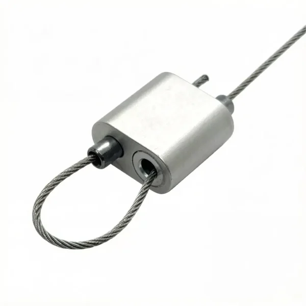 Reverse Release Looping Cable Gripper 42×42×22mm, Fits 3.5‑5.0mm Wire Rope, Heavy‑Duty Self‑Locking Clamp for shopping mall commercial LED lighting and merchandising suspension projects
