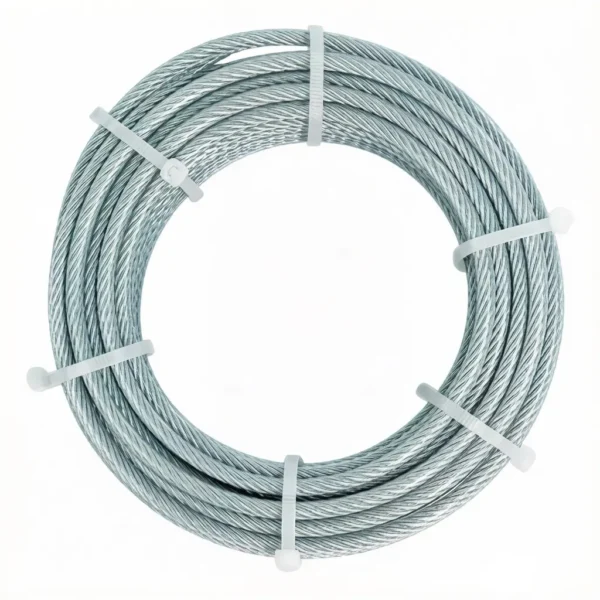 1×19 Galvanized Steel Wire Rope 1.5mm 5/64″, stiff rigid single‑strand cable for straight‑line static suspension