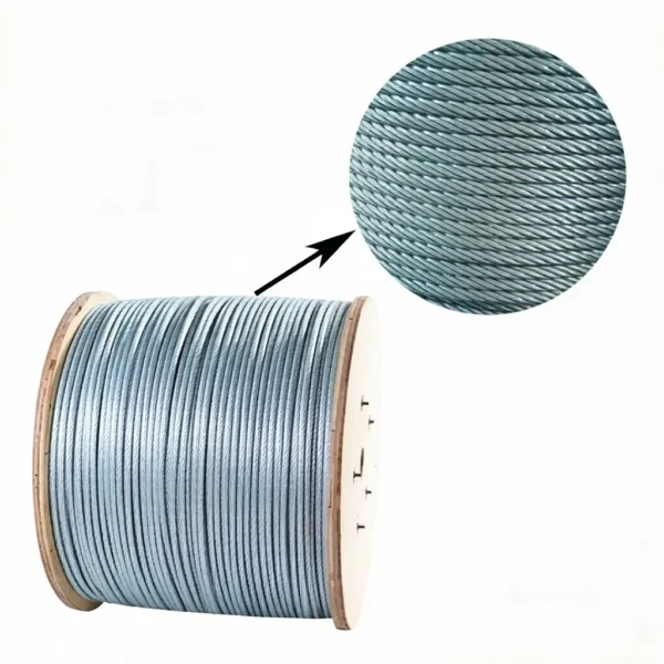 1×19 Galvanized Steel Wire Rope 3.0mm 3/32″, rigid high‑strength strand for industrial frame stay wire and structural bracing