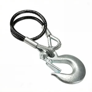 Black Safety Steel Wire Rope Sling with Stainless Steel Eye Hook for Trailer Towing, Marine Rigging, Industrial Lifting, Heavy-Duty Securing & Utility Safety Applications
