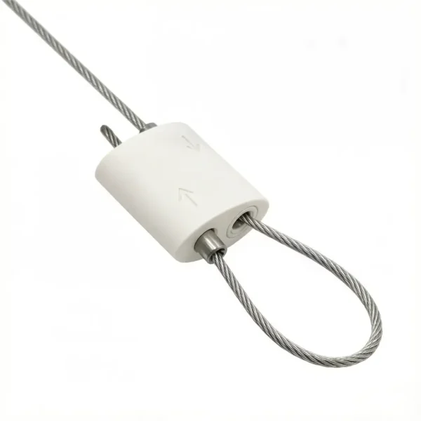 White Aluminum Dual Wire Loop Cable Gripper, adjustable self-locking structure for billboard, poster, exhibition display and versatile ceiling suspension applications