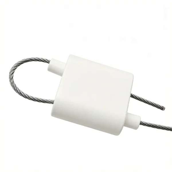 1.5mm Wire Diameter Two‑Way White Loop Cable Gripper Lock 20×18×10MM, Precision Wire Holding Clamp for Light Fixture Ceiling Hanging Display Racks