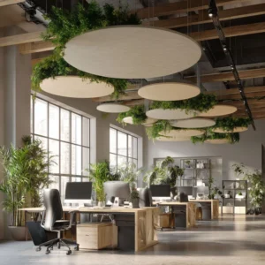Custom Sizes Circular Fabric Wrapped Acoustic Cloud Suspended Sound Absorbing Ceiling Unit