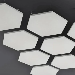 Hexagon Fabric Wrapped Suspended Acoustic Ceiling Raft Multiple Sizes High NRC Sound Absorbing Cloud Baffle
