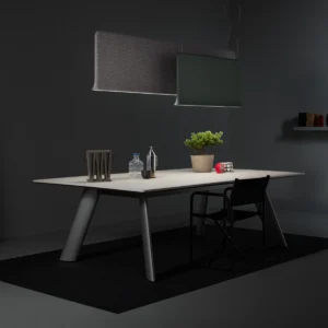 Unique Contoured Acoustic Ceiling Absorber Fabric Covered Adjustable Suspension Echo Elimination Commercial Baffle