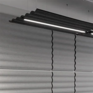 1600x1207mm Vertical Suspended Acoustic Scala Ceiling Panels Optional Integrated LED Lighting High NRC Double-Sided Sound Absorbing Baffles
